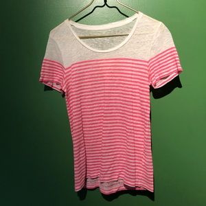 J. Crew pink and white stripped linen tee